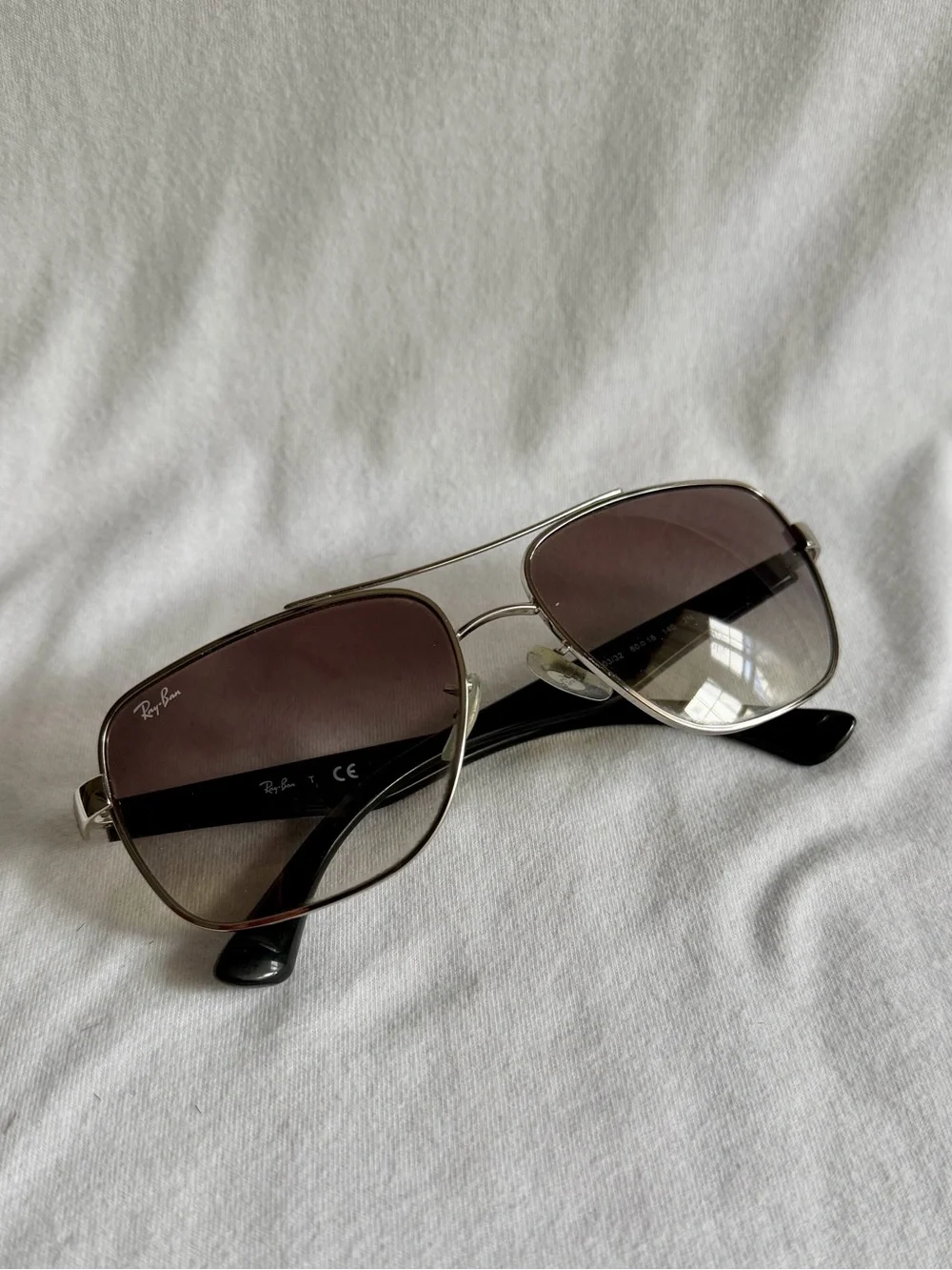 Ray-Ban Silver Frame Sunglasses with Gradient Brown Lenses and Black Temples